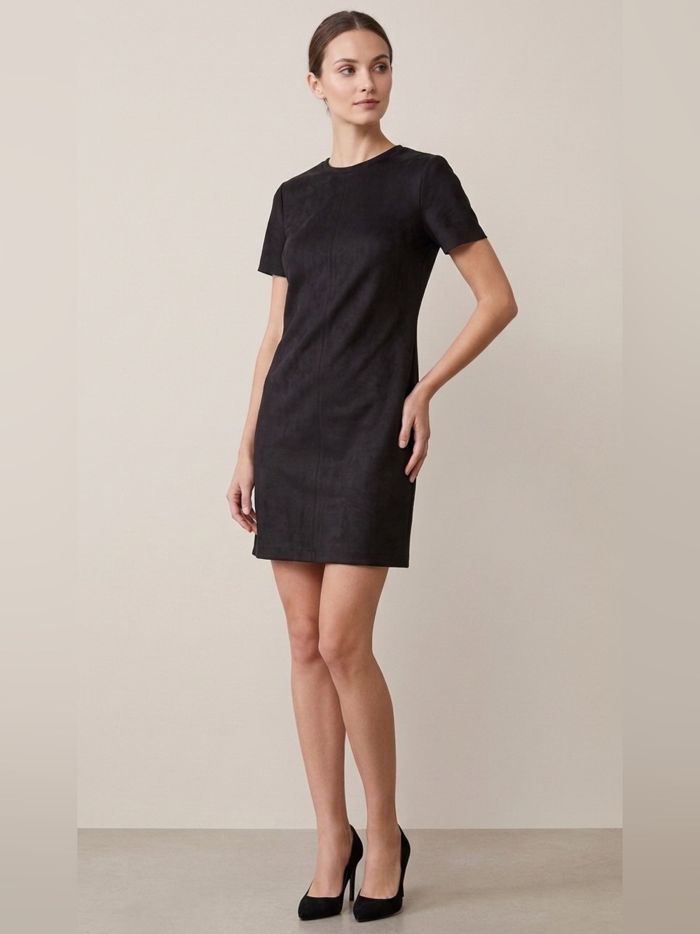 🌷 Zara women’s Faux Suede Black Mini Dress #32